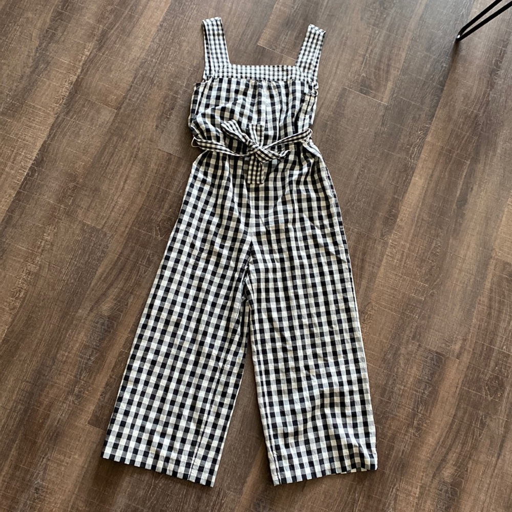 Madewell Gingham Linen Tie Waist Jumpsuit